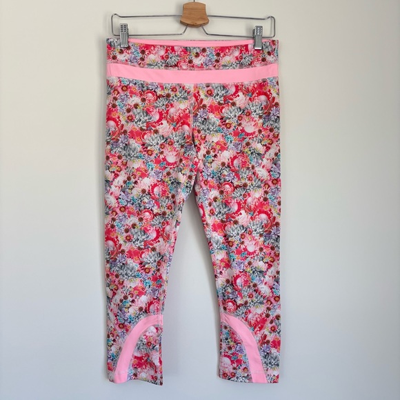 Lululemon Inspire Crop II Leggings Flowabunga Floral Coral Pink 8 - Picture 4 of 10